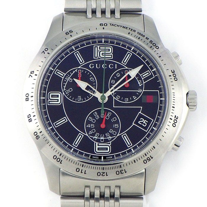 グッチ GUCCI 腕時計 Gタイムレス 126 2 ブラック文字盤 デイト クロノグラフ スモールセコンド 夜光針 SS クオーツアナログ 箱 保付き