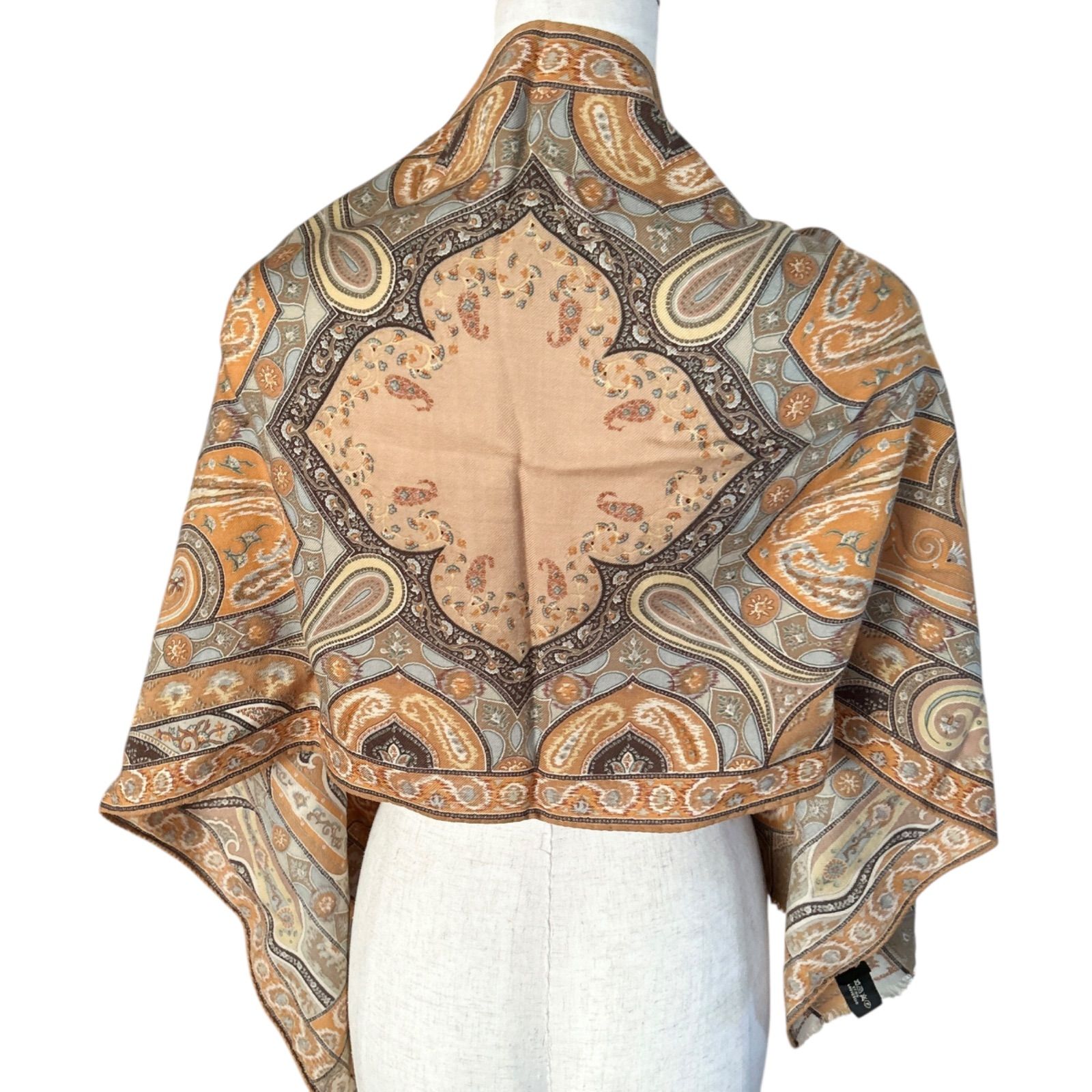 ETRO エトロ 大判ストール スカーフ シルクウール ペイズリー柄 128 42 cm