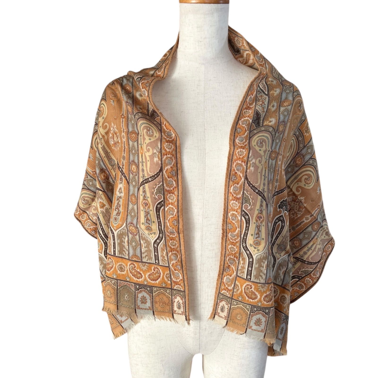 ETRO エトロ 大判ストール スカーフ シルクウール ペイズリー柄 128 42 cm