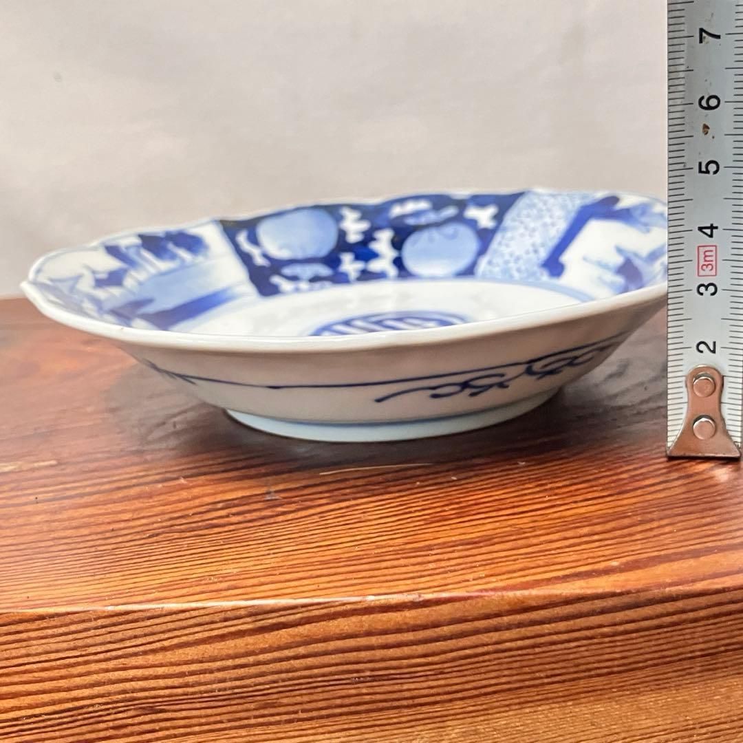 伊万里焼 染付山水と袋柄 5枚 直径15cm 骨董 和食器 ｜雑貨屋えこ