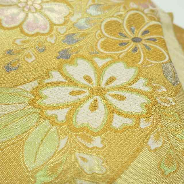  ✾まめ藤✾ 未かがり 正絹 着物 ゴールドの流れにおめかしした桜 振袖用袋帯 R 80 袋帯 帯