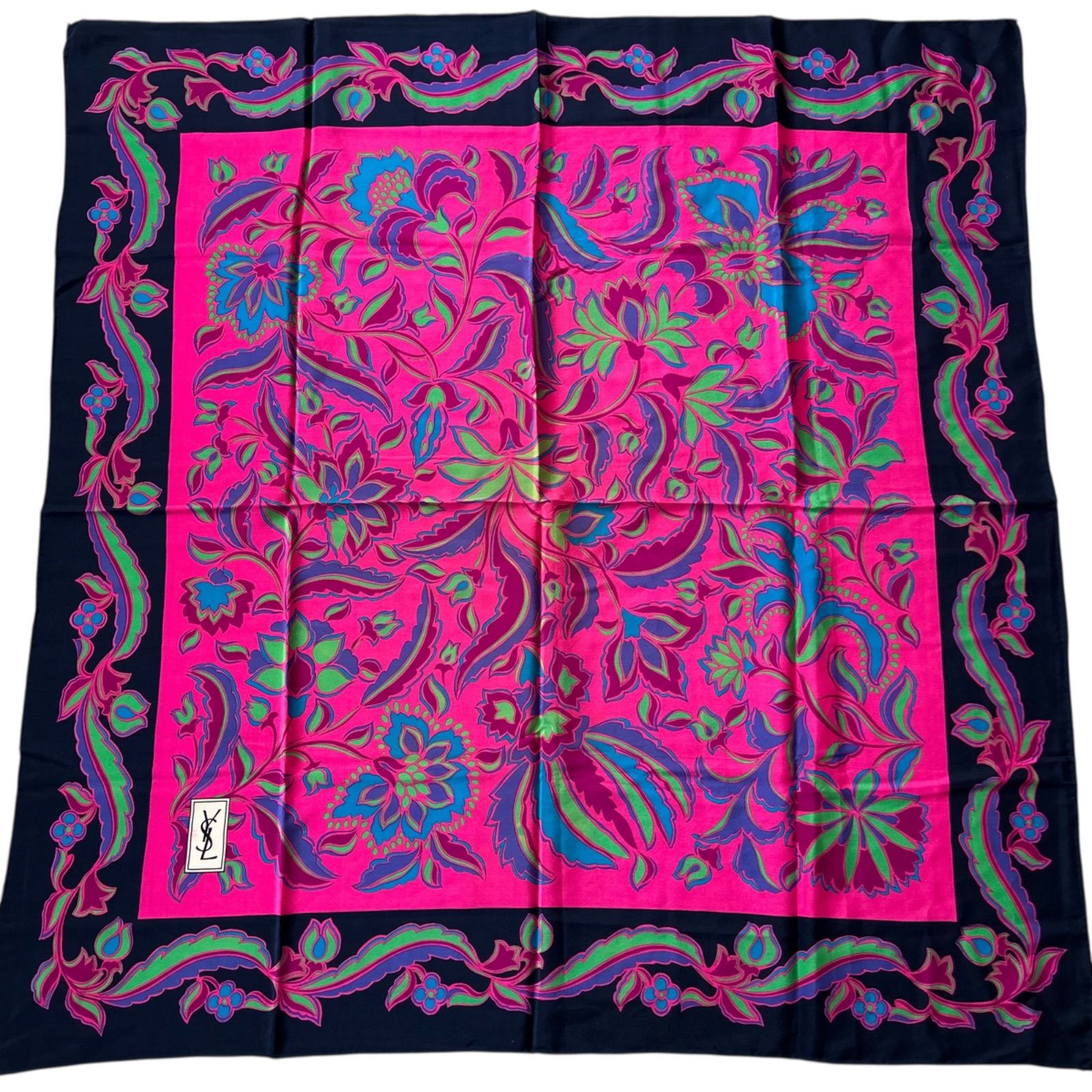 Yves Saint Laurent イヴサンローラン 大判スカーフ 総柄 シルク 84