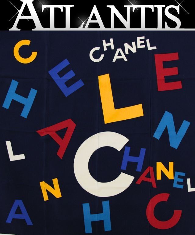 シャネル CHANEL ヴィンテージ 大判スカーフ マルチカラーロゴ シルク