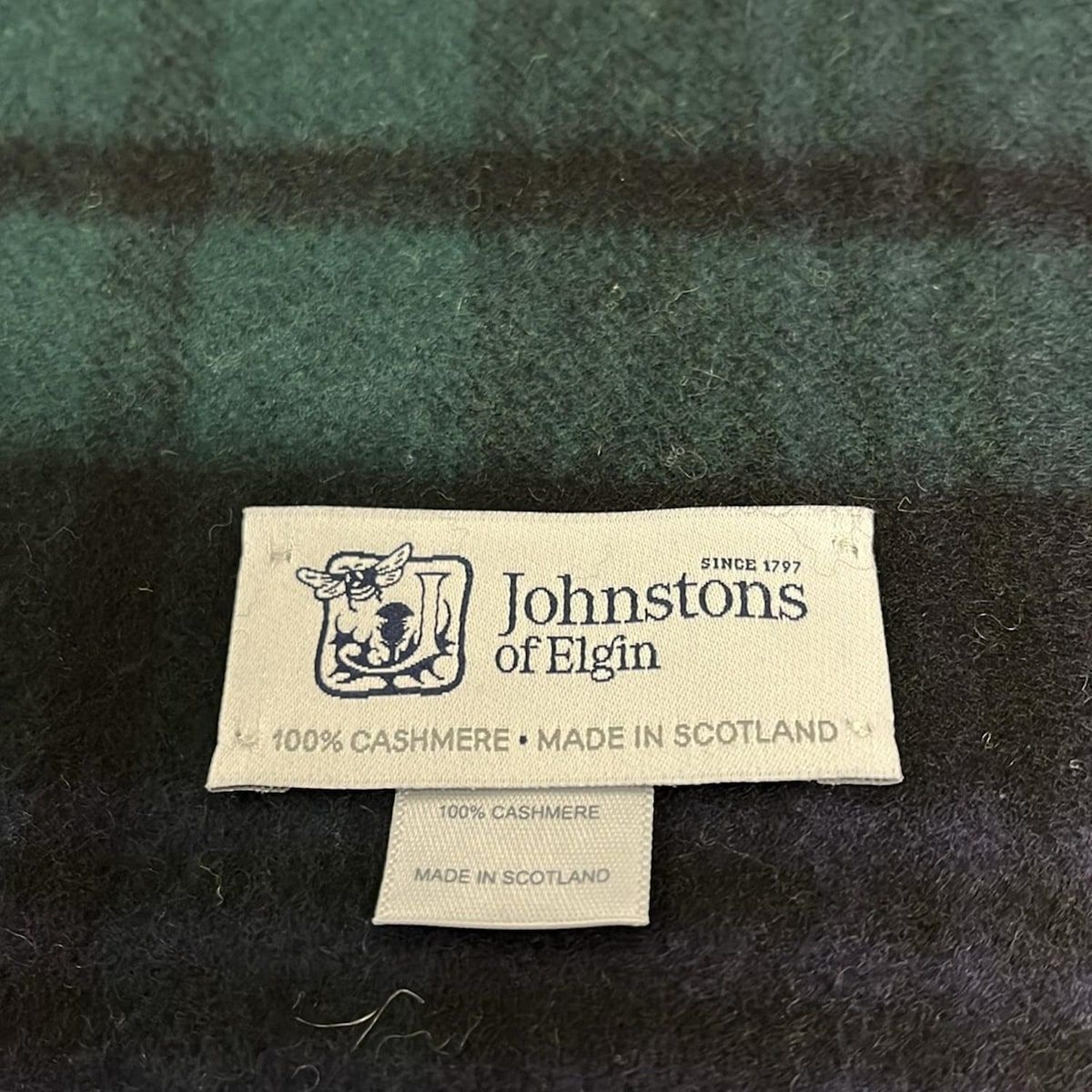 johnstons of elgin ジョンストンズ ストール ショール - ダークネイビー×ダークグリーン×黒 チェック柄 カシミヤ