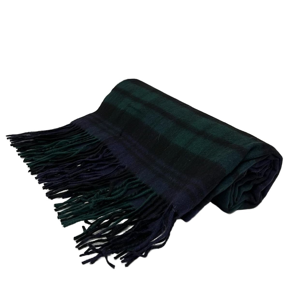 johnstons of elgin ジョンストンズ ストール ショール - ダークネイビー×ダークグリーン×黒 チェック柄 カシミヤ