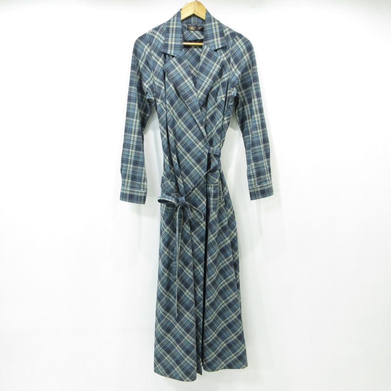 RRL RALPH LAUREN | ダブルアールエル ラルフローレン プラッドコットンボイルラップドレス 総柄長袖ワンピース チェック柄 ブルー サイズ 3 112