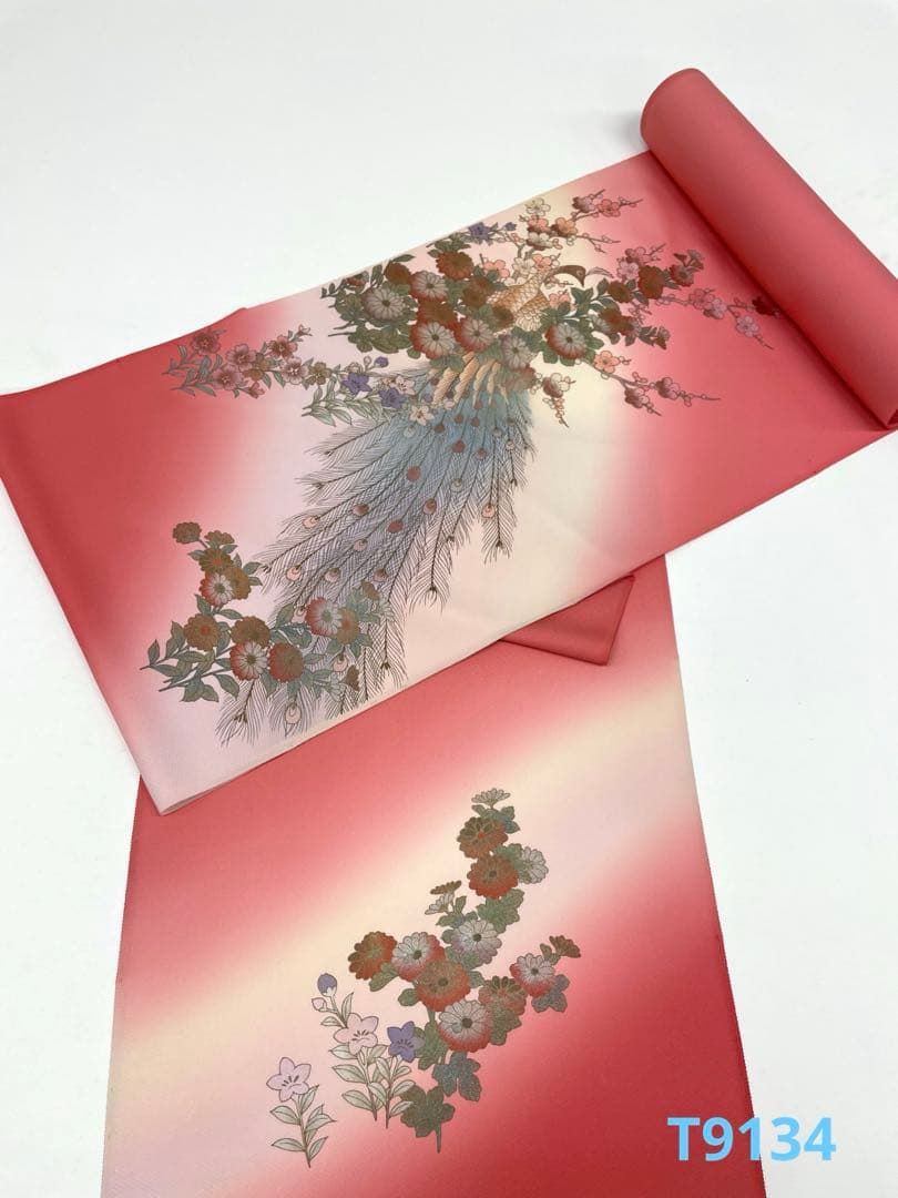 付け下げ 金彩 紋意匠 孔雀 正絹 反物 T 9134