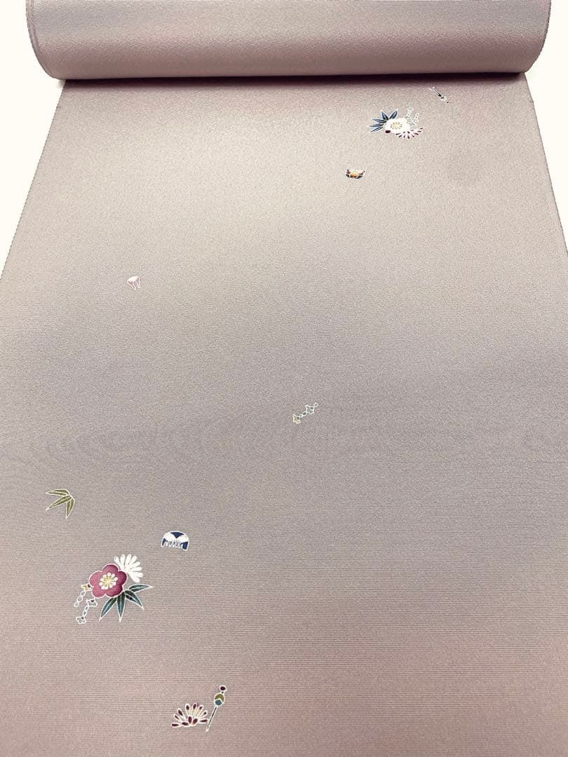 小紋 京友禅 京手描友禅 飛び柄 茶鼠色 正絹 反物 T 9131