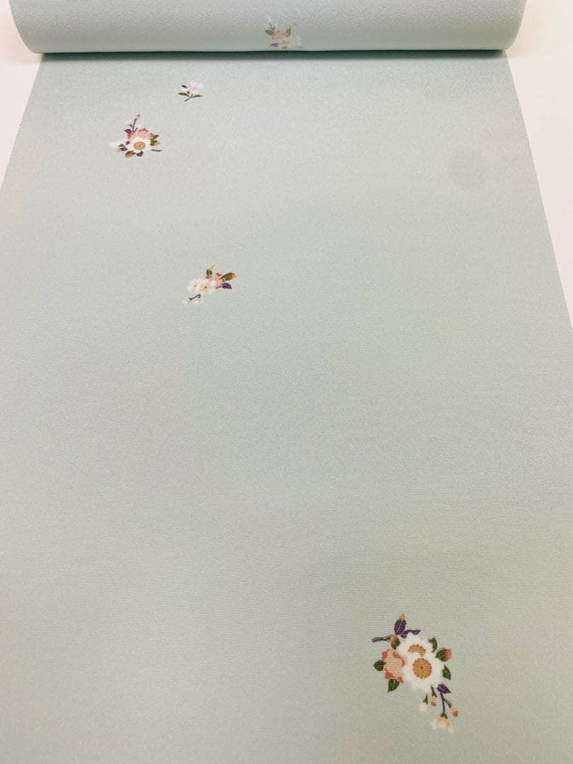 小紋 京友禅 桜 チャイナクレイ色 正絹 反物 T 9130