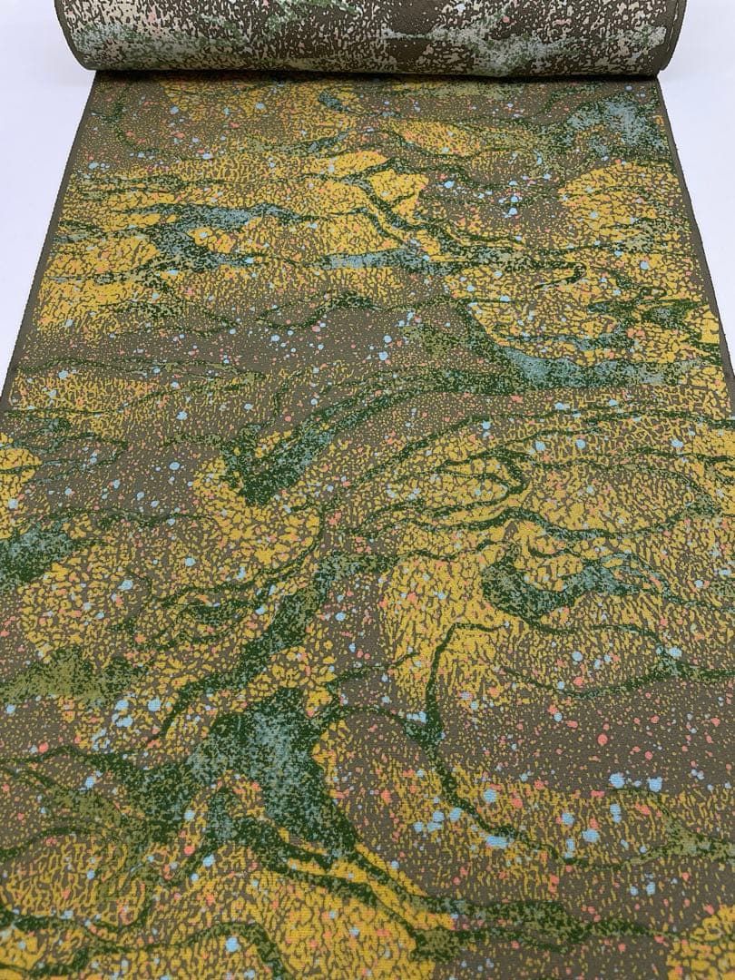 小紋 臈纈染 藍媚茶色 正絹 反物 T 9129