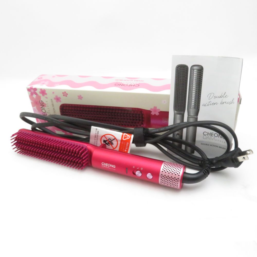 麻布ストア CHEONG DAM STYLE ダブルアクションブラシ ヘアアイロン マゼンタピンク 髪 美容家電 BU 5716