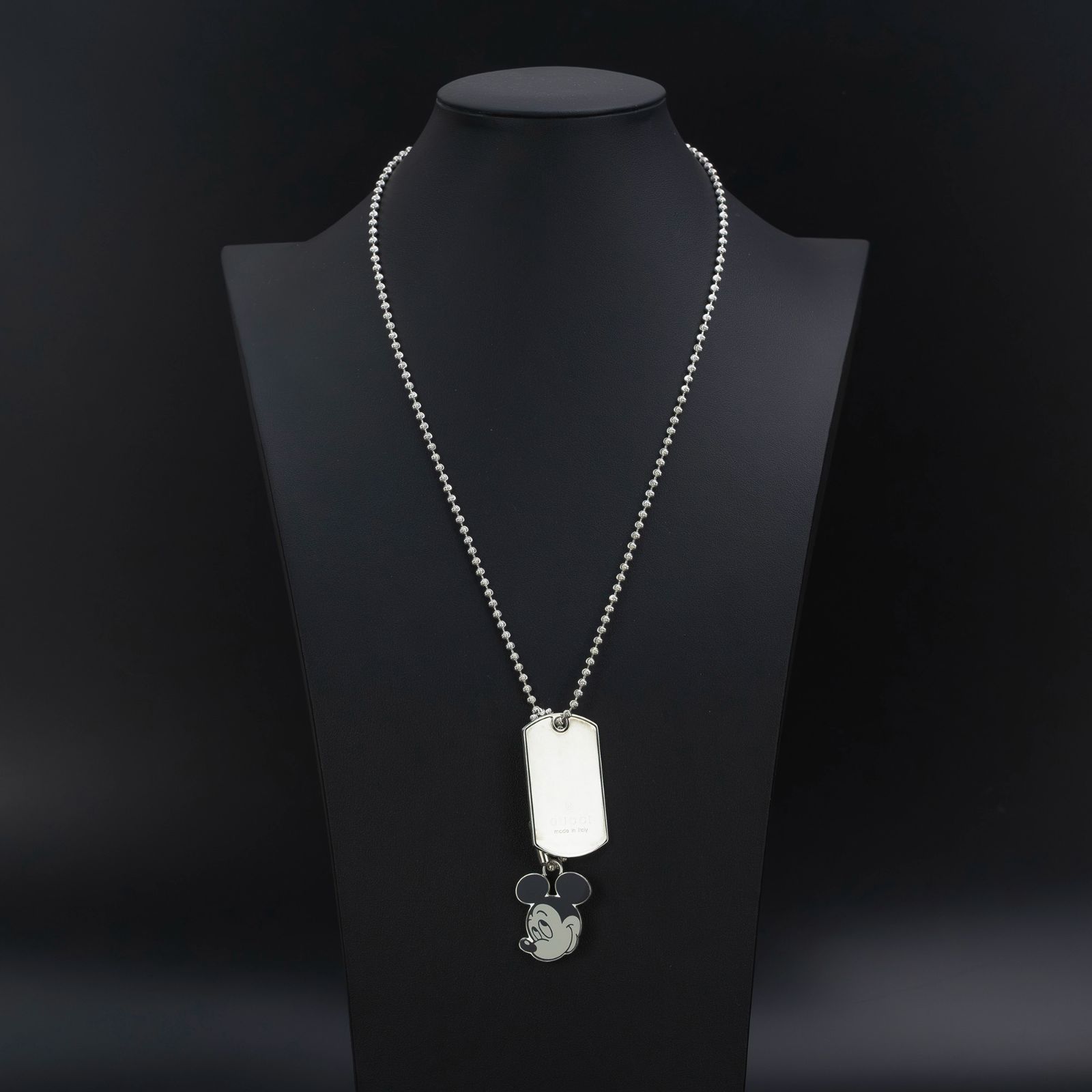  グッチ ディズニー ミッキーマウス ドッグタグ ボールチェーン ネックレス 925 シルバー 約46 7 g メンズ レディース ミッキー コラボ 箱 保存袋付 ネックレス アクセサリー