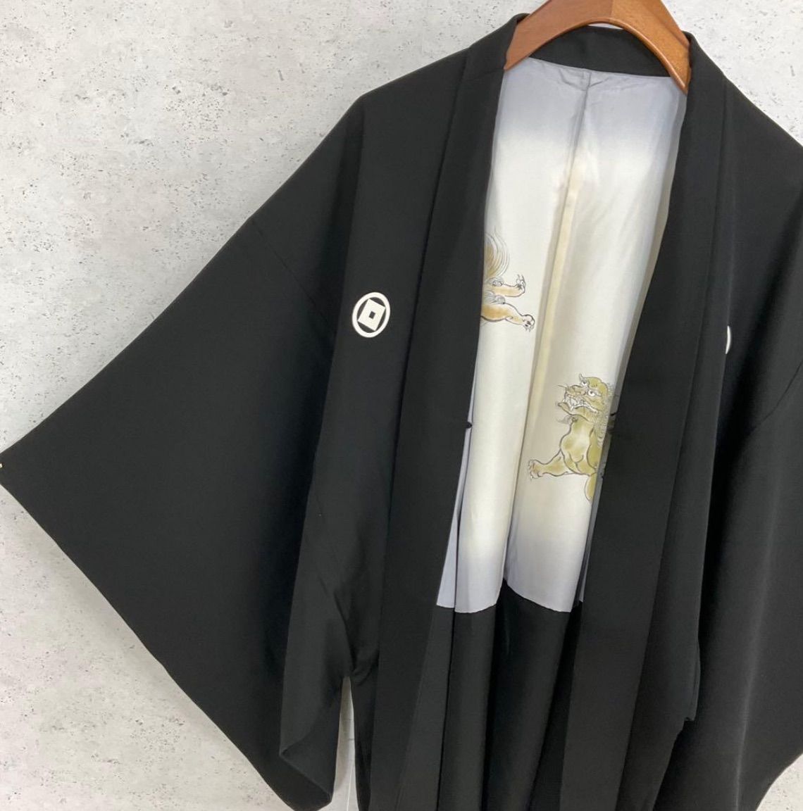 ⬛️kimono one⬛️男前屋⬛️男長羽織⬛️男黒紋付⬛️上質な羽二重正絹⬛️五つ紋⬛️裄69 5丈91⬛男着物男長羽織男襦袢男袴角帯男帯