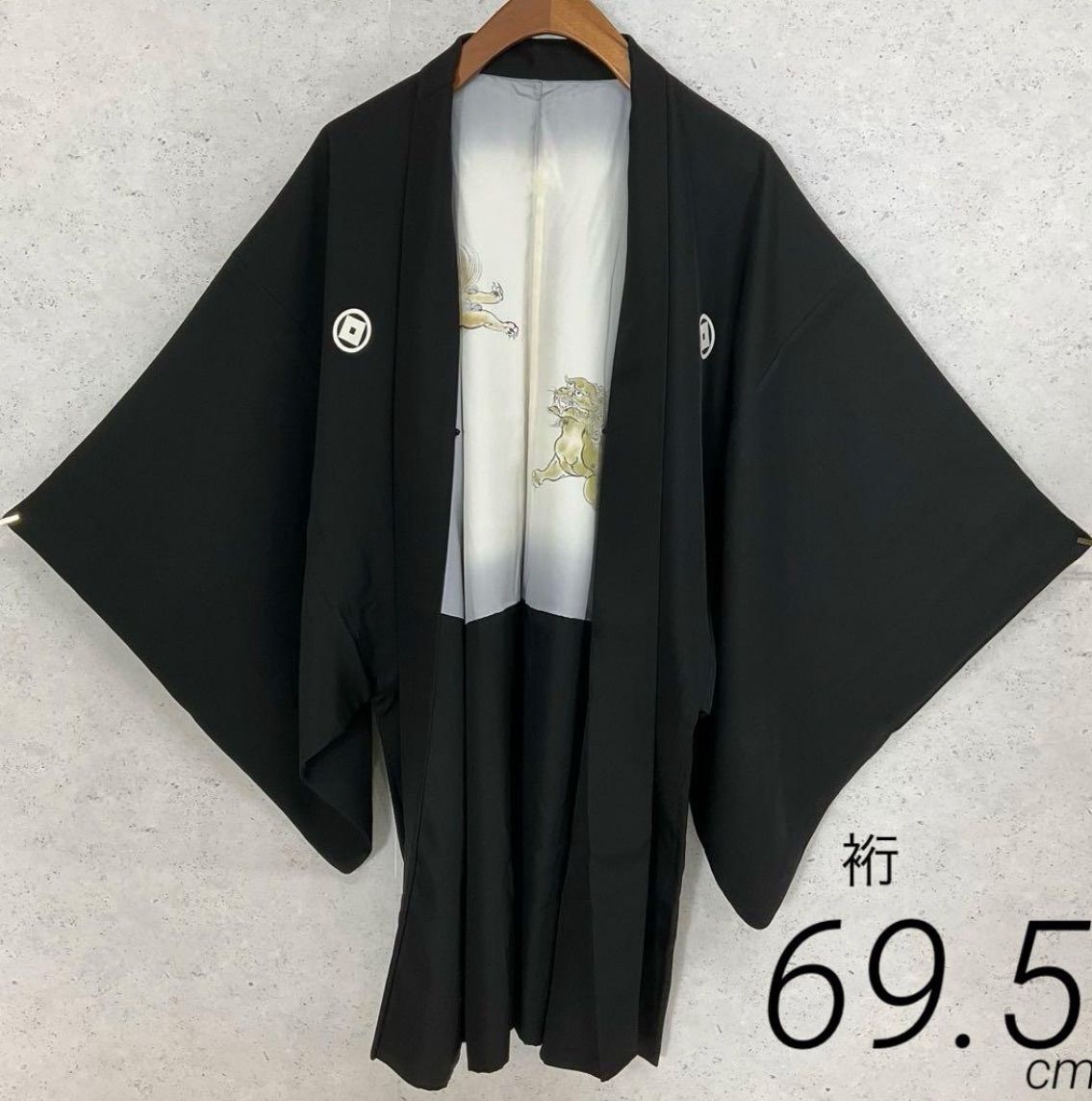⬛️kimono one⬛️男前屋⬛️男長羽織⬛️男黒紋付⬛️上質な羽二重正絹⬛️五つ紋⬛️裄69.5丈91⬛男着物男長羽織男襦袢男袴角帯男帯