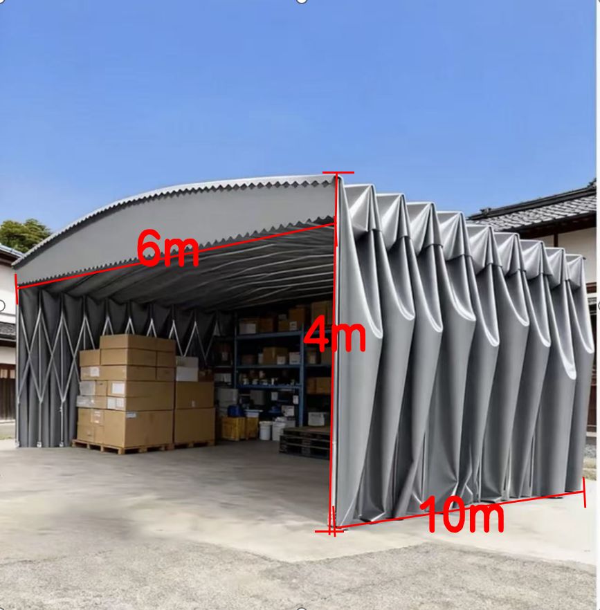 在庫あり間口6 m 奥行10 高さ4 肉厚1.5 MMテント倉庫 グレー 四面生地 カーテン1面 伸縮自在 輪付き550ｇPVC駐車場 簡易テント倉庫移動テント倉庫車庫テント ガレージテント カーポート パイプ車庫 テントガレージ 大型 駐車 仮設倉庫