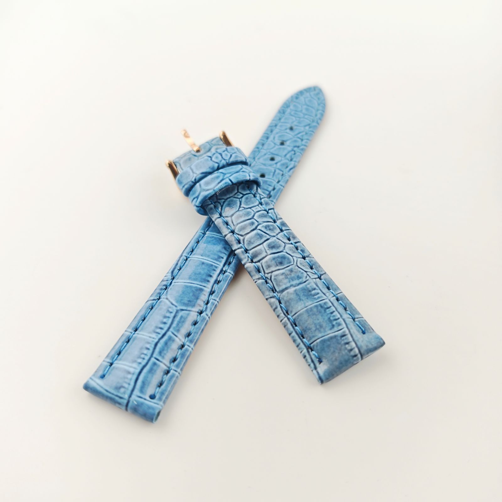 16mm 腕時計 リザード レザー ベルト ライトブルー 水色 尾錠タイプ