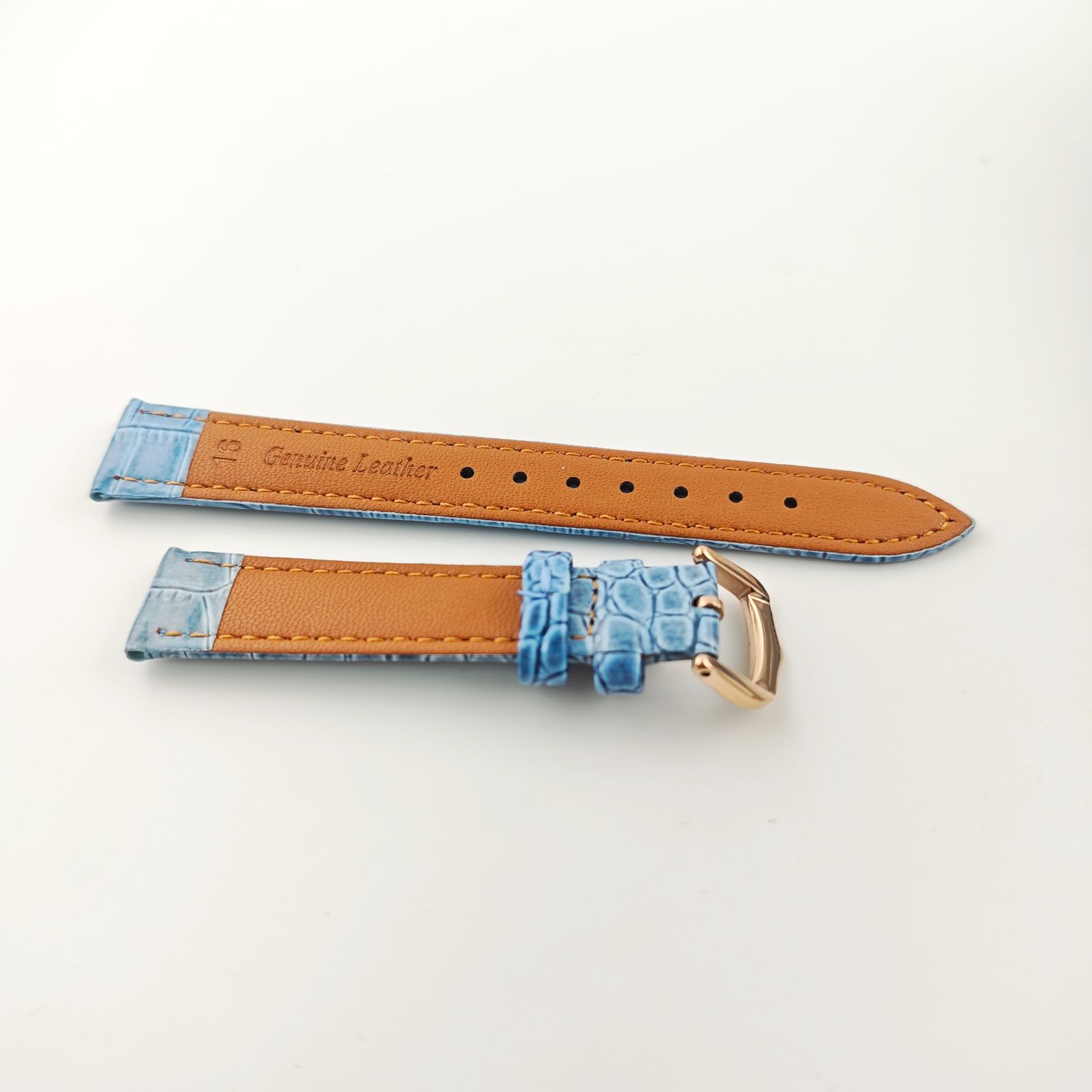 16mm 腕時計 リザード レザー ベルト ライトブルー 水色 尾錠タイプ