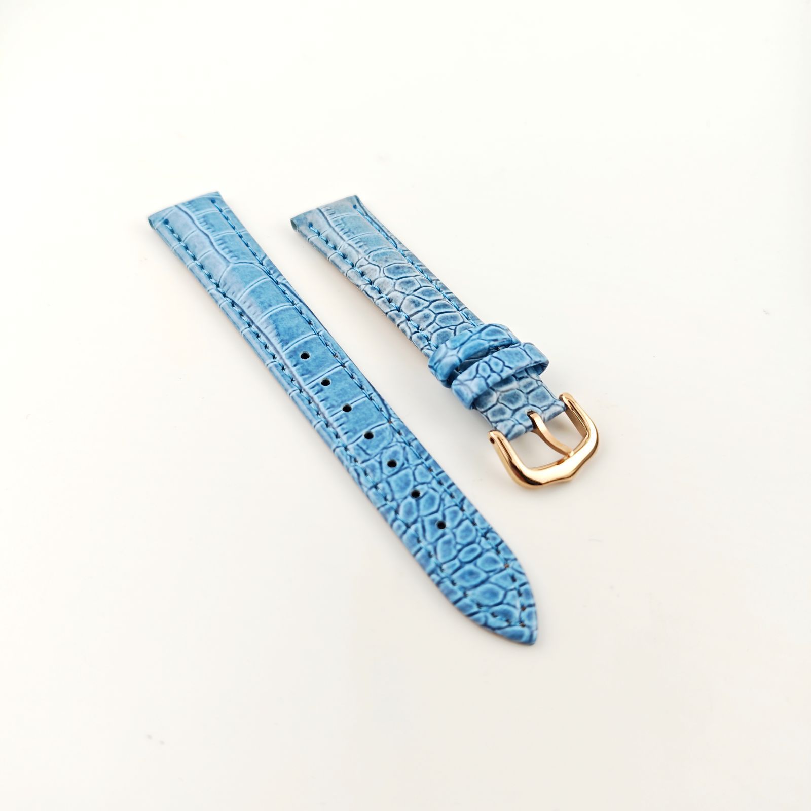 16mm 腕時計 リザード レザー ベルト ライトブルー 水色 尾錠タイプ