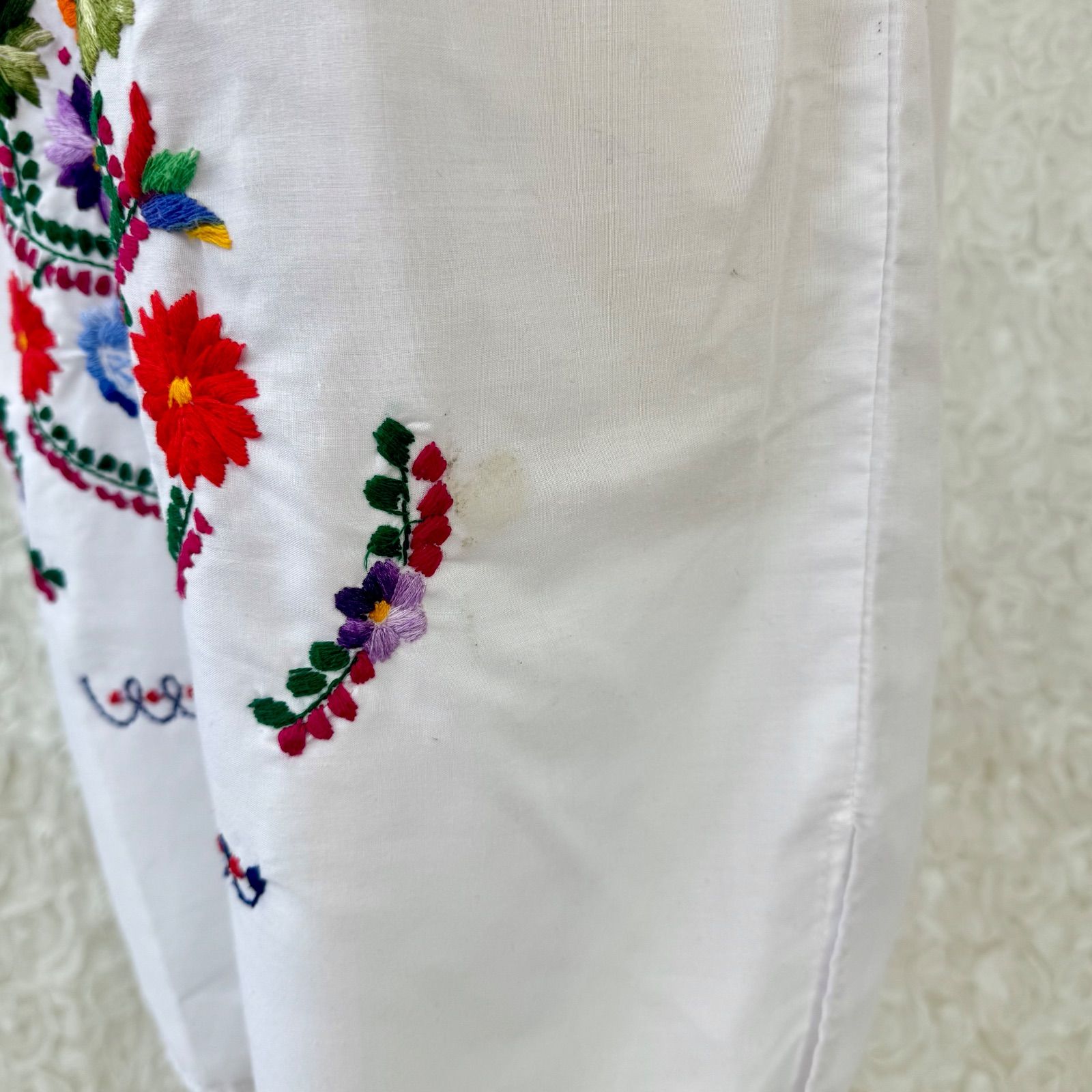 メキシカン刺繍 ワンピース 民族衣装 白 花柄 コットン フォークロア