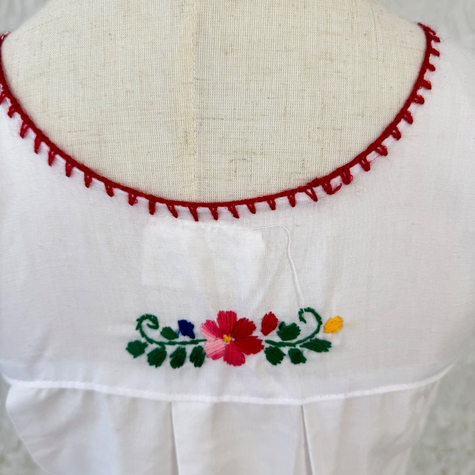 メキシカン刺繍 ワンピース 民族衣装 白 花柄 コットン フォークロア