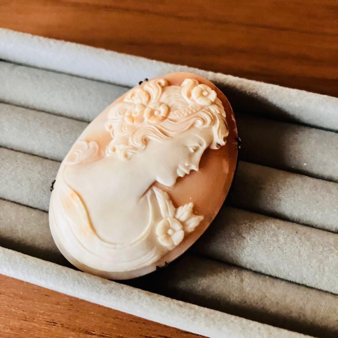 シェルカメオ ブローチ SILVER800枠 大判 5cm 蚤の市 ヴィンテージ