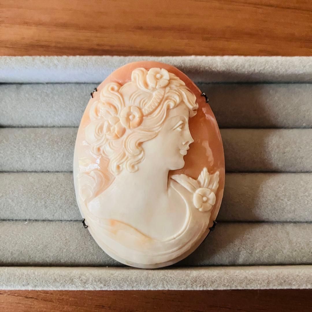 シェルカメオ ブローチ SILVER800枠 大判 5cm 蚤の市 ヴィンテージ