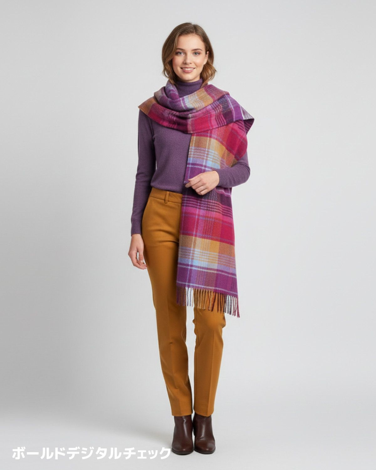 JOSHUA ELLIS ジョシュア エリス 大判 ストール カシミヤ 70 cm×190 cm チェック ENGLAND製