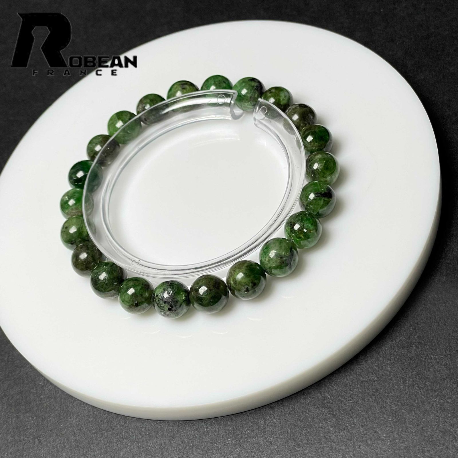 上級 EU製 定価11万円 ROBEAN グリーンガーネット パワーストーン ブレスレット天 然石 幸運 お守り プレゼント 8.9-9.3 mm