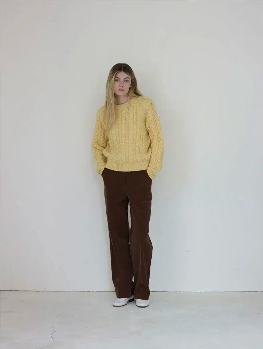 フラットエイティ ピンタック コーデュロイ パンツ ブラウン Mサイズ