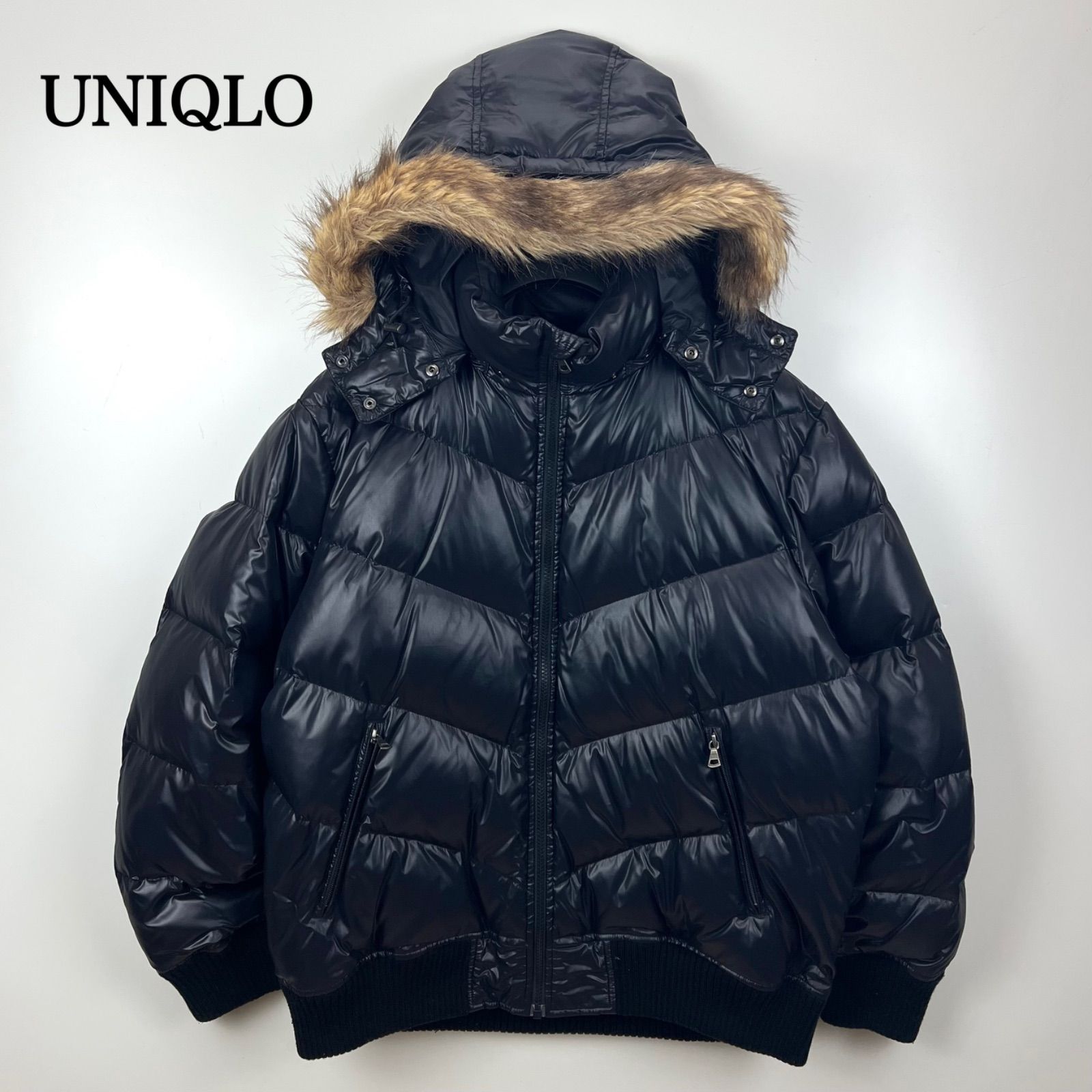 old UNIQLO ダウン 00s フード y2k archive UNIQLO 00s y2k archive shiny fur down jacket XL ユニクロ 光沢