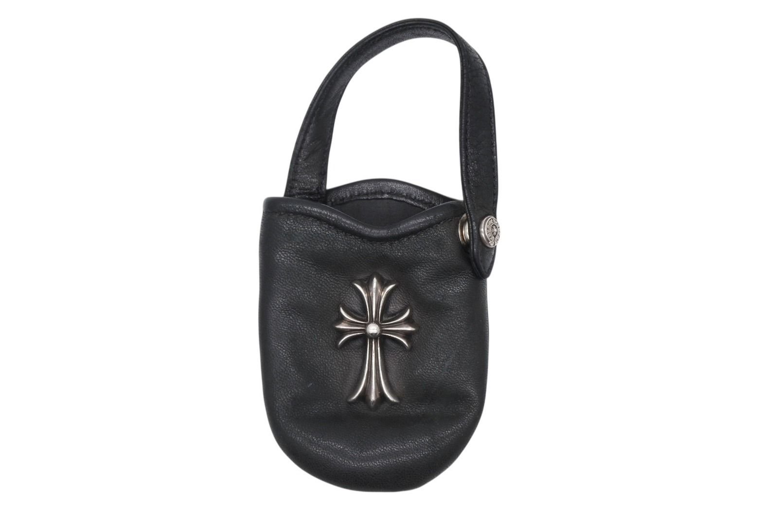 CHROME HEARTS クロムハーツ PHONE CASE フォンケース CH タイニークロス レザー シルバー925 4 b 009775