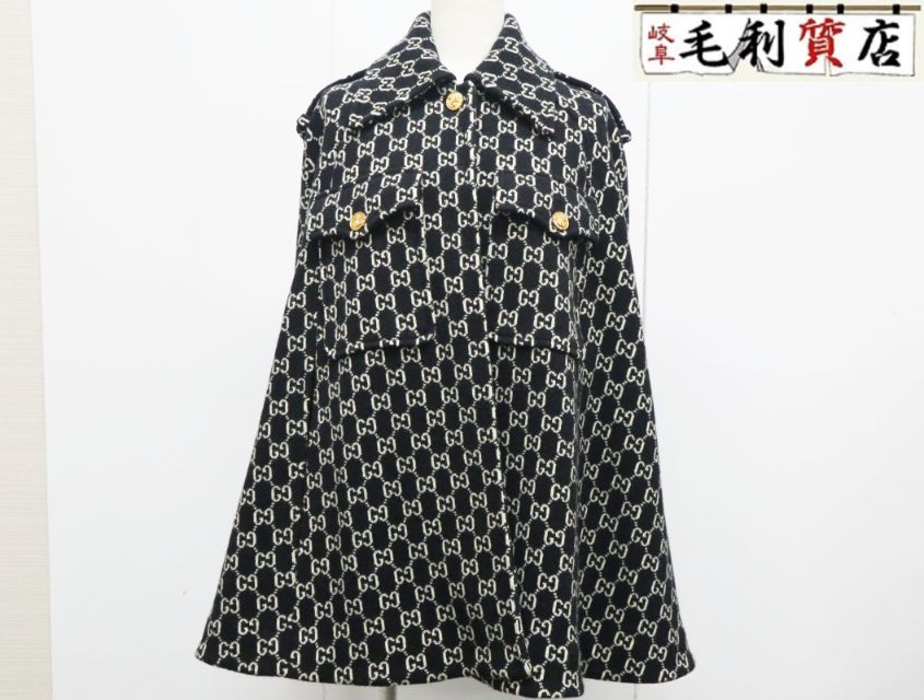 グッチ GUCCI ポンチョ サイズS 650533 XKBR8 GGジャカード フェルト