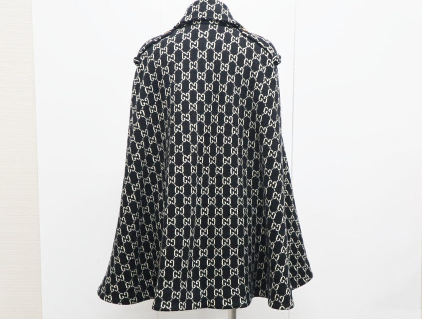 グッチ GUCCI ポンチョ サイズS 650533 XKBR 8 GGジャカード フェルト ウール ケープ 黒 アイボリー アウター