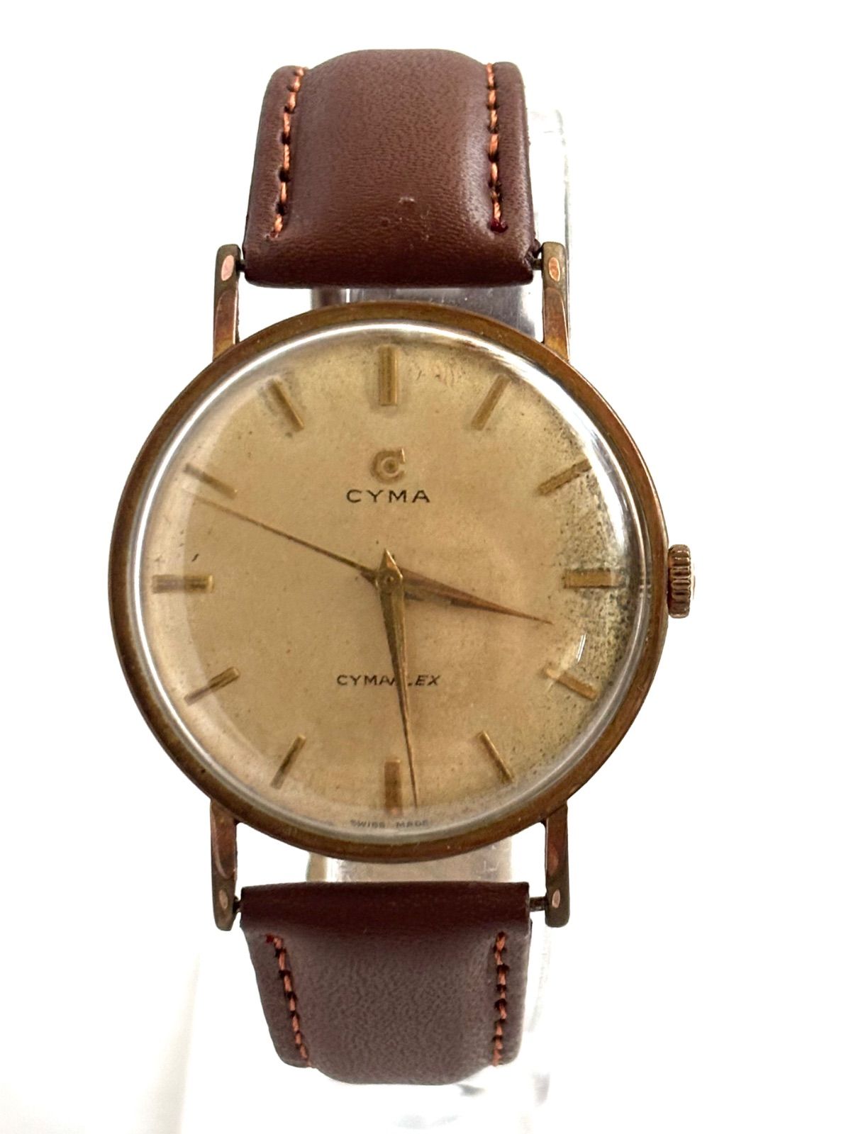 稼働品 ヴィンテージ CYMA CYMAFLEX シーマ シーマフレックス手巻き スイス製 シャンパンゴールド文字盤 メンズ腕時計