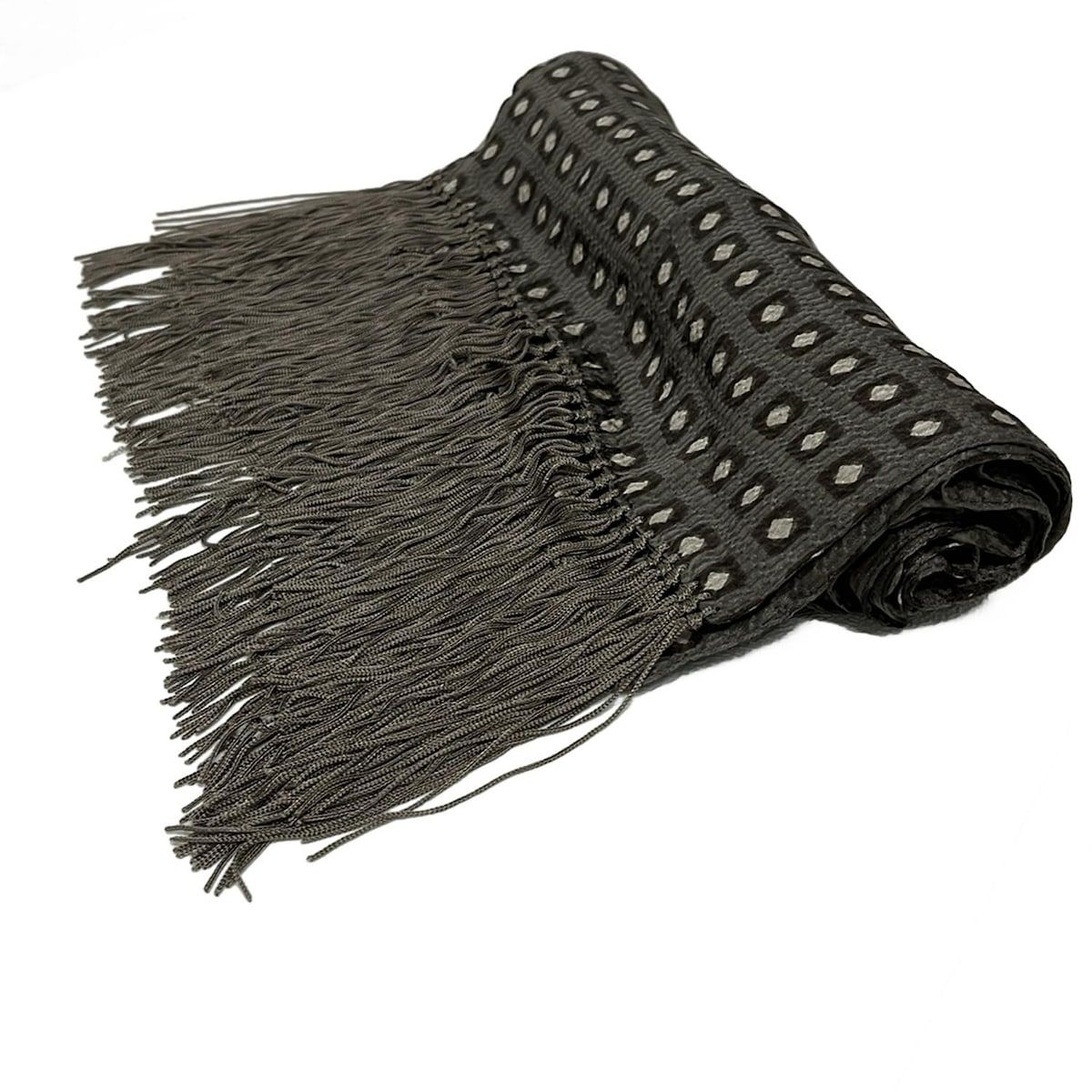 GIORGIOARMANI ジョルジオアルマーニ ストール ショール - ダークグレー×ダークブラウン×アイボリー タッセル シルク