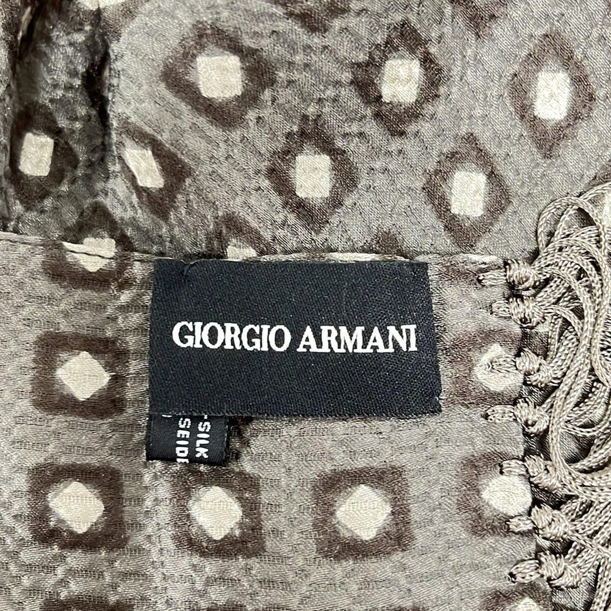 GIORGIOARMANI ジョルジオアルマーニ ストール ショール ダークグレー ダークブラウン アイボリー タッセル シルク