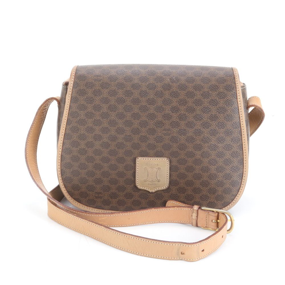 美品 ヴィンテージ セリーヌ マカダム クロスボディ レザー ショルダー