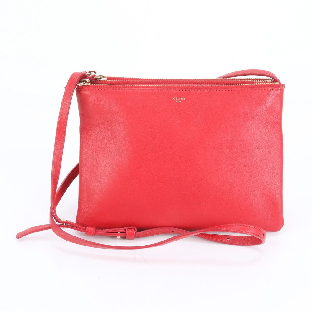 極美品 セリーヌ トリオ レザー ショルダーバッグ 斜め掛け クロス