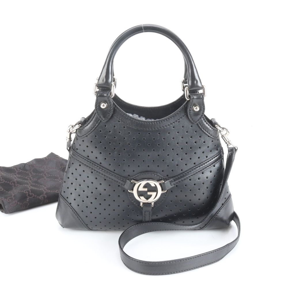 極美品 グッチ インターロッキングG パンチング レザー 114873 2WAY