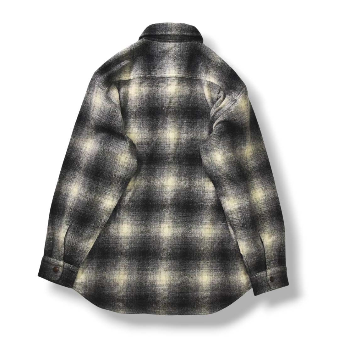 【希少】 80s 90s ヴィンテージ 日本製 ヴァン ヂャケット VAN JACKET INC 長袖 ウール シャツ ダブルポケット ラウンドヘム L オンブレチェック柄 グレー アメリカン カジュアル ウェア メンズ