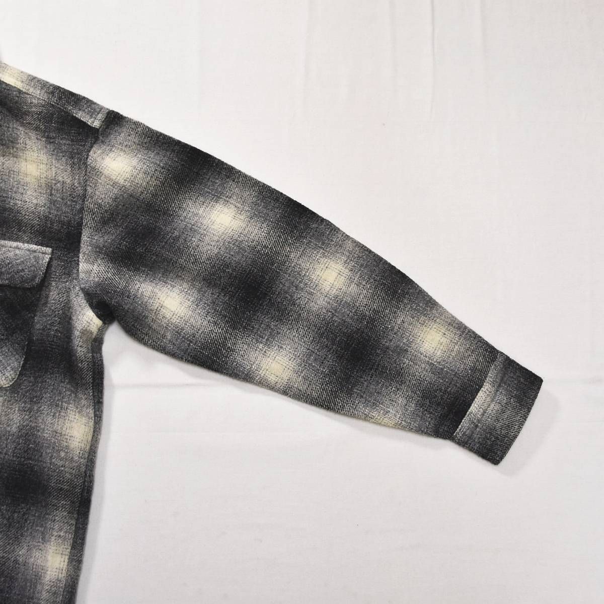 【希少】 80s 90s ヴィンテージ 日本製 ヴァン ヂャケット VAN JACKET INC 長袖 ウール シャツ ダブルポケット ラウンドヘム L オンブレチェック柄 グレー アメリカン カジュアル ウェア メンズ