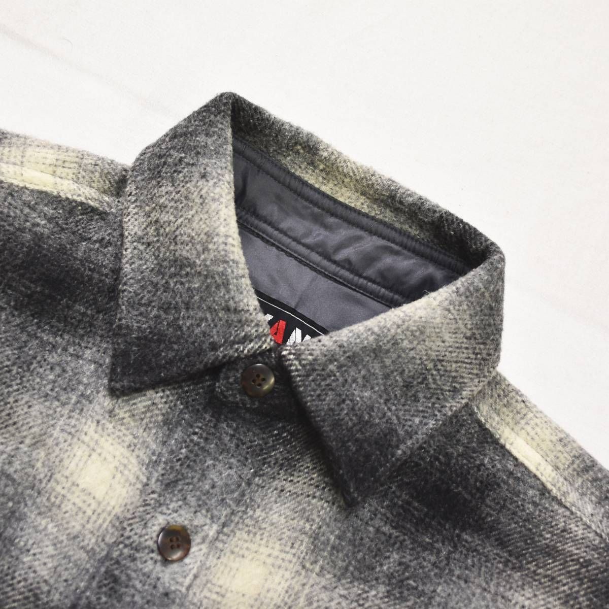 【希少】 80s 90s ヴィンテージ 日本製 ヴァン ヂャケット VAN JACKET INC 長袖 ウール シャツ ダブルポケット ラウンドヘム L オンブレチェック柄 グレー アメリカン カジュアル ウェア メンズ