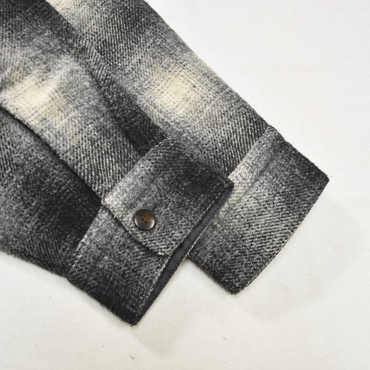 【希少】 80s 90s ヴィンテージ 日本製 ヴァン ヂャケット VAN JACKET INC 長袖 ウール シャツ ダブルポケット ラウンドヘム L オンブレチェック柄 グレー アメリカン カジュアル ウェア メンズ