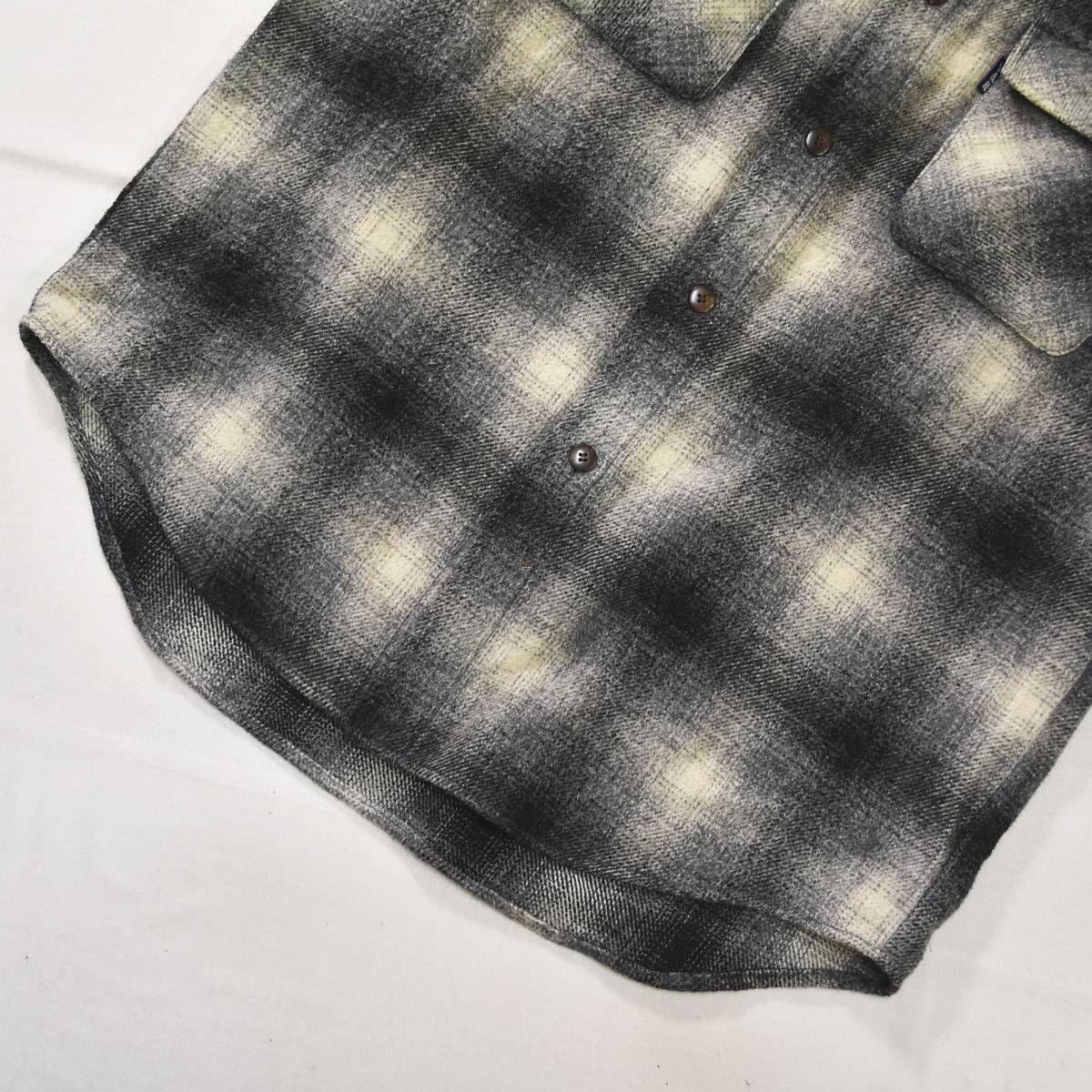 【希少】 80s 90s ヴィンテージ 日本製 ヴァン ヂャケット VAN JACKET INC 長袖 ウール シャツ ダブルポケット ラウンドヘム L オンブレチェック柄 グレー アメリカン カジュアル ウェア メンズ