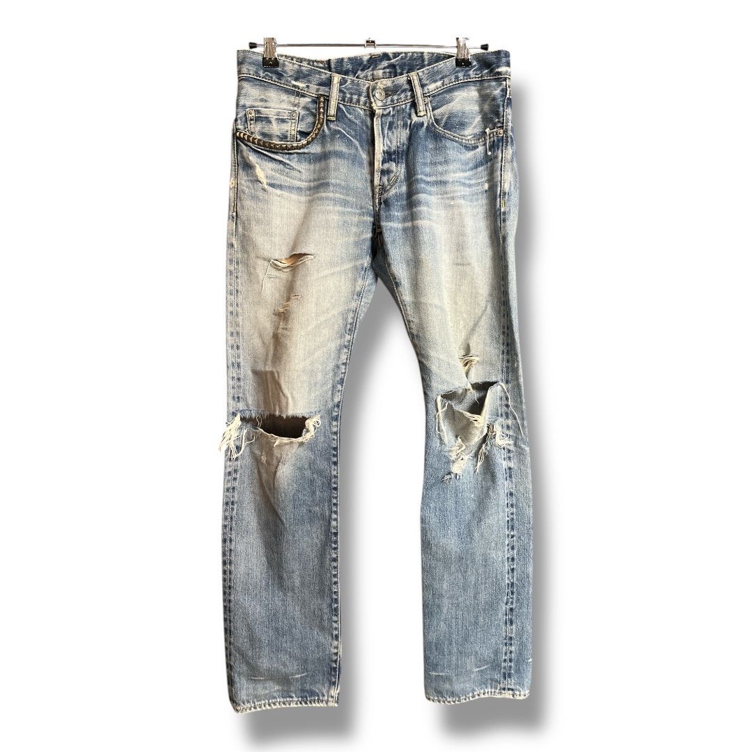 HYSTERIC GLAMOUR ダメージ加工 ヒゲ セルビッチ スタッズ HYSTERIC GLAMOUR ヒステリックグラマー ヴィンテージ加工 スタッズ