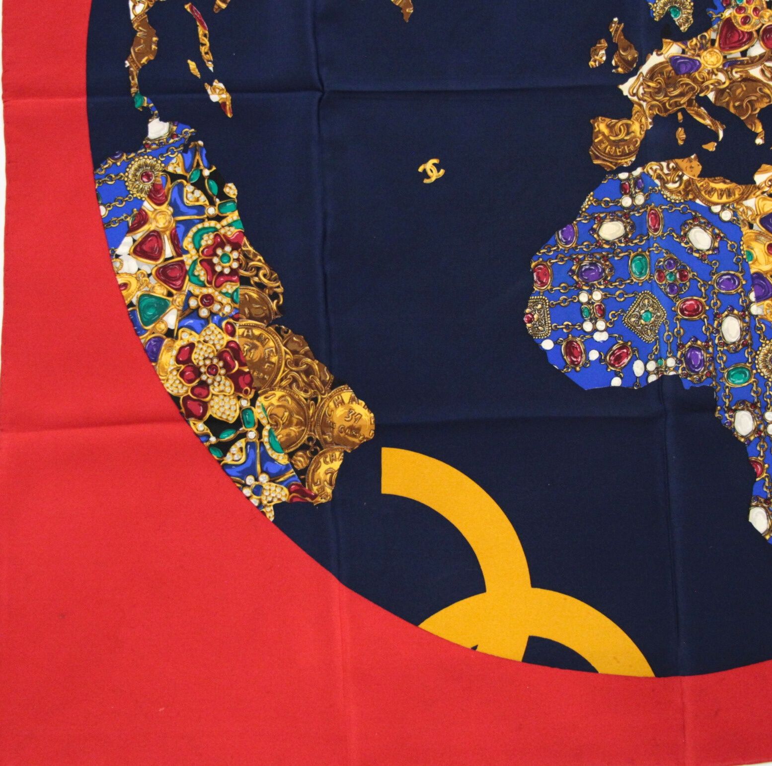 CHANEL シルク スカーフ 青 チェーンパターン CHANEL