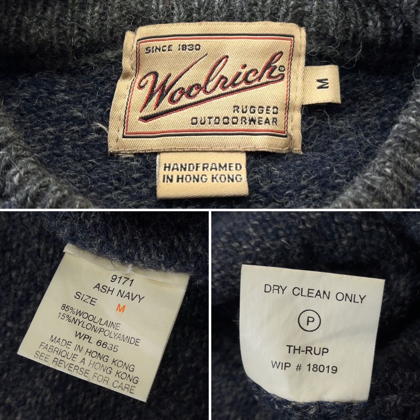90s 香港製 Woolrich ウールリッチ ニットセーター ウール混 杢調 