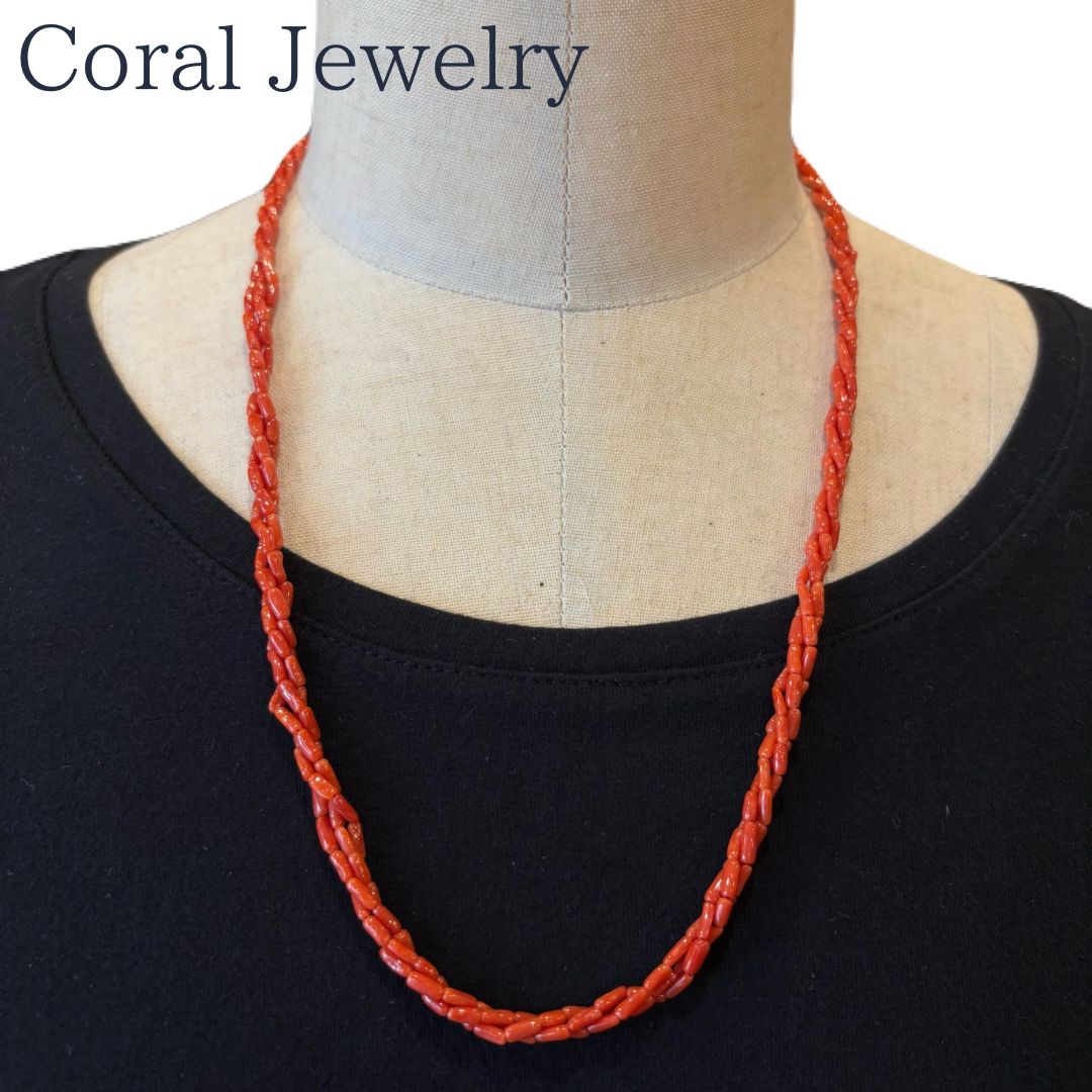 天然赤珊瑚 3連ロングネックレス 60cm 和装・フォーマルにも - メルカリ