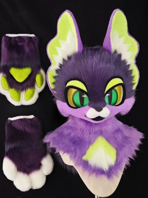 ファースーツ 着ぐるみセット NO 306 猫 パープル ケモノ 全頭ヘッド ぬいぐるみ コスプレ コスチューム