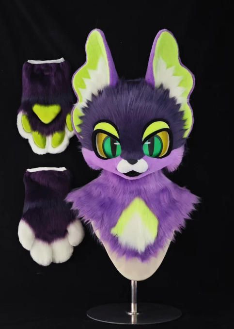 ファースーツ 着ぐるみセット NO 306 猫 パープル ケモノ 全頭ヘッド ぬいぐるみ コスプレ コスチューム